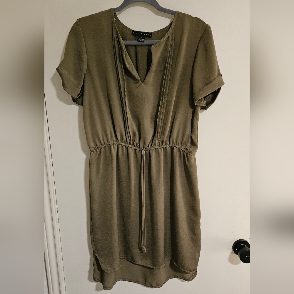 Satiny Olive Green Dress